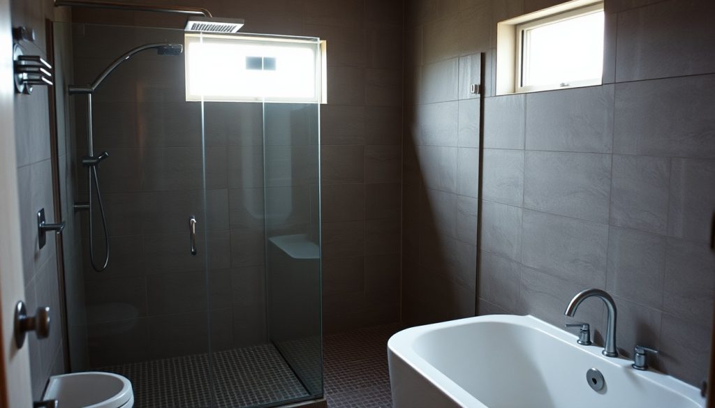 A bathroom with both a walk-in shower and a bathtub