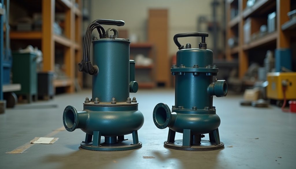A submersible well pump beside a jet pump