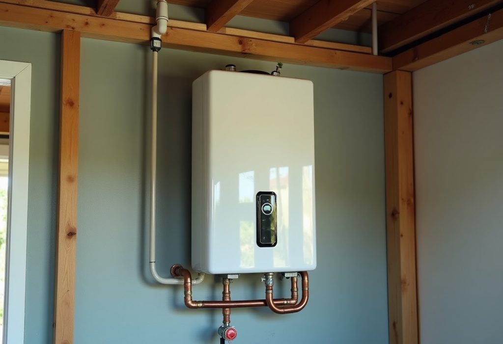 Wall-mounted tankless water heater with recirculation port and pump housing