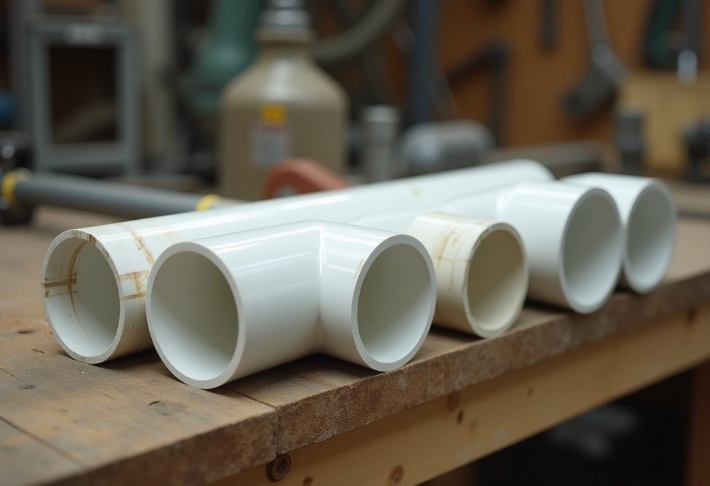 Two PVC pipe cross-sections of the same diameter showing different wall thicknesses