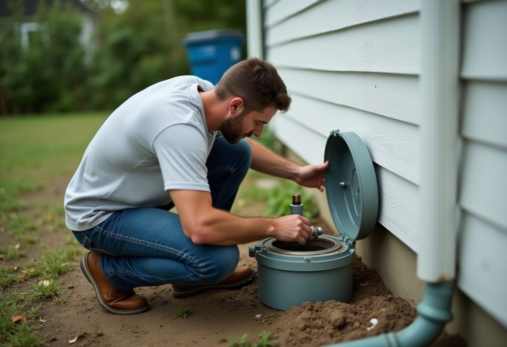 Person checking a water meter dial inside an in ground meter box