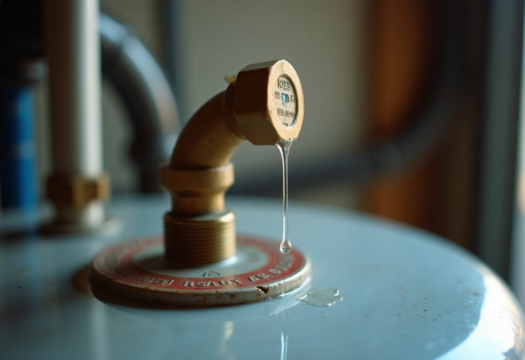 Water dripping from temperature and pressure relief valve discharge tube