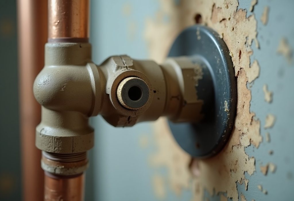Shower valve body with temperature limit stop exposed before trim installation.