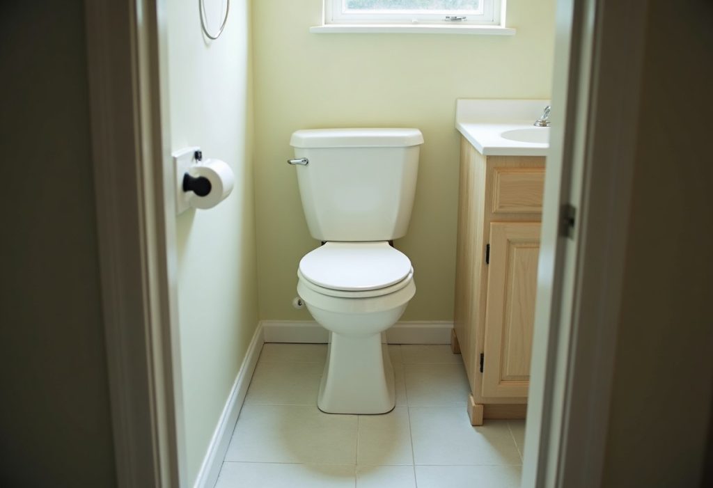 Toilet installed between a vanity and a side wall