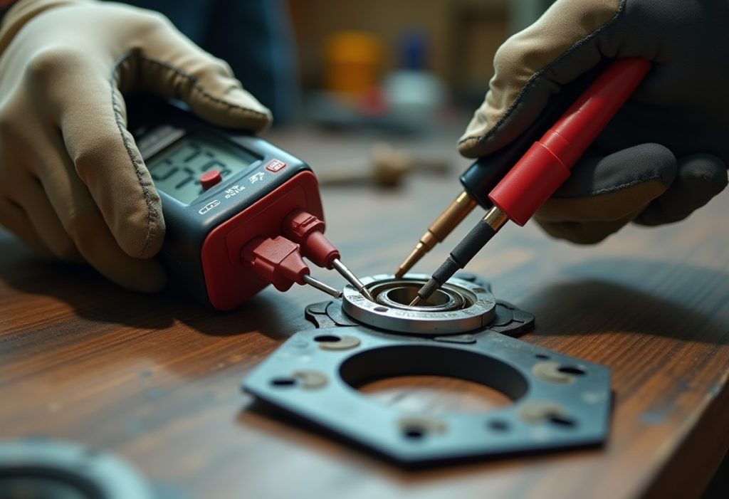 Multimeter probes on terminals of a removed water heater heating element